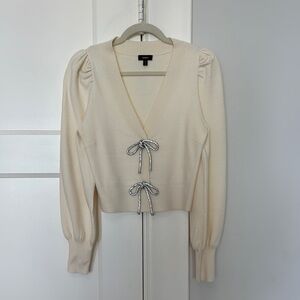 Express Ivory Bow Cardigan with Sparkly Bow